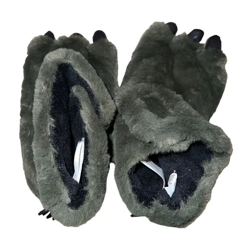 Target grey plush dinosaur slippers with claws youth size medium‎ 7/8